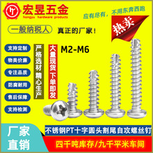 304不锈钢PT十字圆头割尾自攻螺丝钉M2M2.2M2.6M3M3.5M4M5M5.5M6
