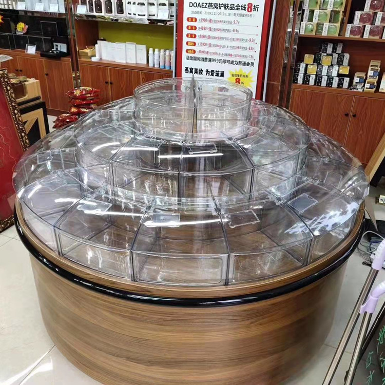 1.5米三层超市散装食品圆形翻盖端头陈列盒