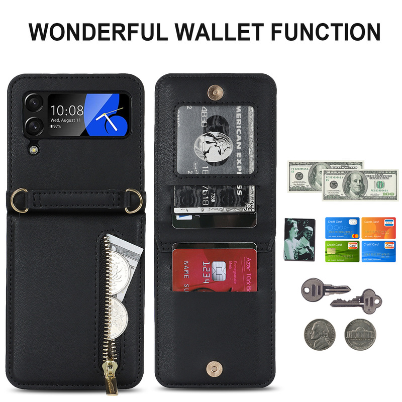 Suitable for Samsung Z Filp7/5/4 Crossbody Zipper Wallet Foldableing Mobile Phone Case Oppo Find3 Protective Cover