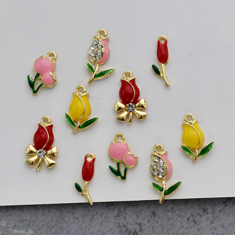 10 Pcs/package Sweet Flower Alloy Enamel Inlay Pendant Jewelry Accessories display picture 5