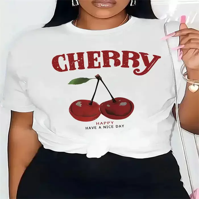 跨境现货女士夏季T恤印花时尚休闲可爱短袖女式眼睛印花短袖 T 恤