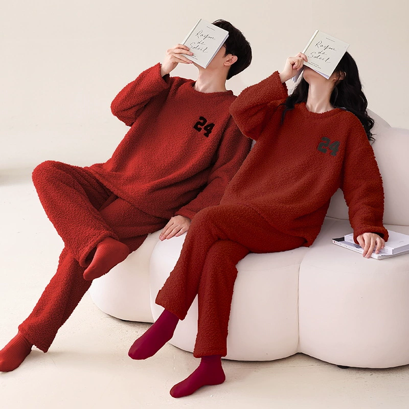 Бархатные демисезонные pijama для любимого, тёплый комплект для отдыха для мужчин и женщин, простой и элегантный дизайн, корейский стиль, круглый воротник