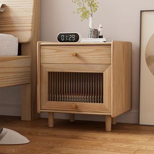 Full Solid Wood Simple Modern Bedside Table Narrow Japanese Style Ash Mini Small Cabinet Bedroom Bedside Cabinet Storage Cabinet