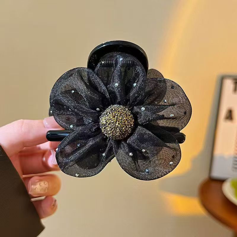 メッシュラインストーンひまわりフルダイヤモンドグリッパー アクリル 8 センチメートルハイエンドヘアピン新しい帽子ヘアグリッパー混合卸売|undefined