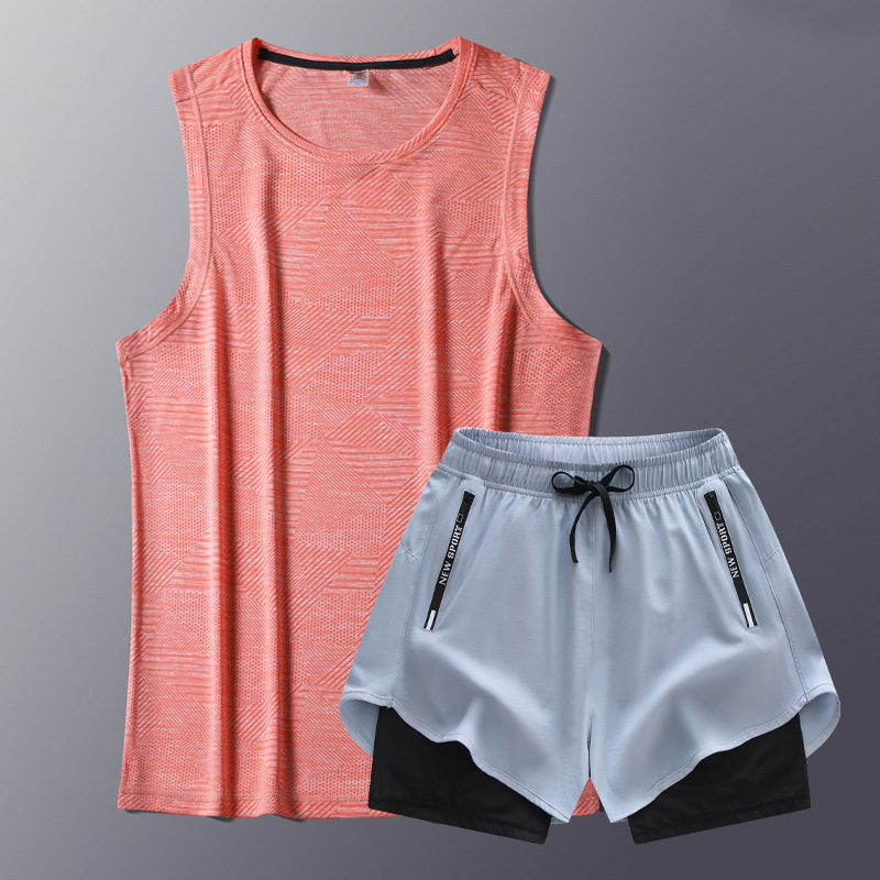 Trajes de chaleco de fitness para hombres, trajes deportivos para hombres, trajes de fitness de dos piezas, 2025 nuevas camisetas de verano rápidas