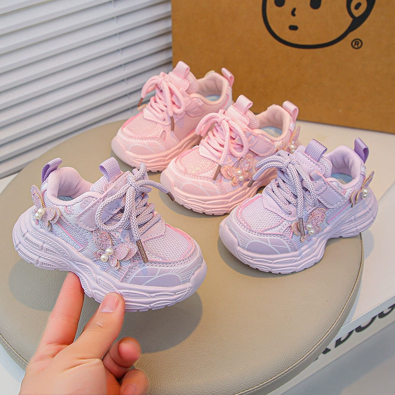 Спортивная обувь для девочек сетчатая лапша 2025 весна и осень новая детская обувь для папы дышащая повседневная обувь для бега