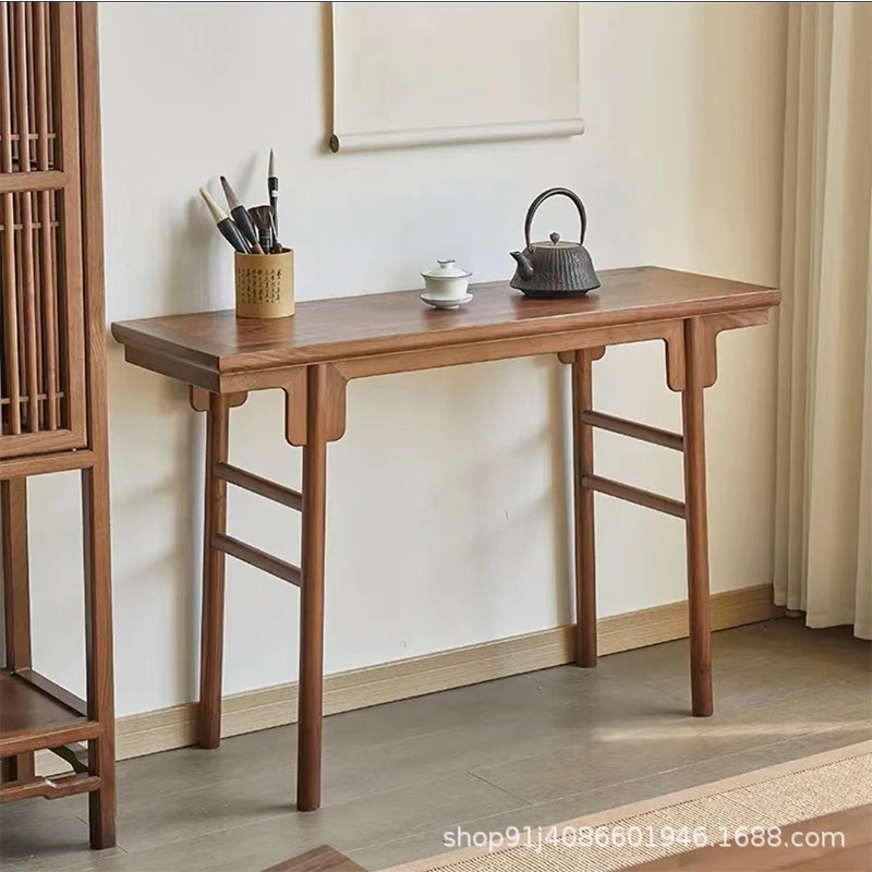 新中式实木条案明式平头案榆木玄关桌老榆木案台禅意供桌仿古条几