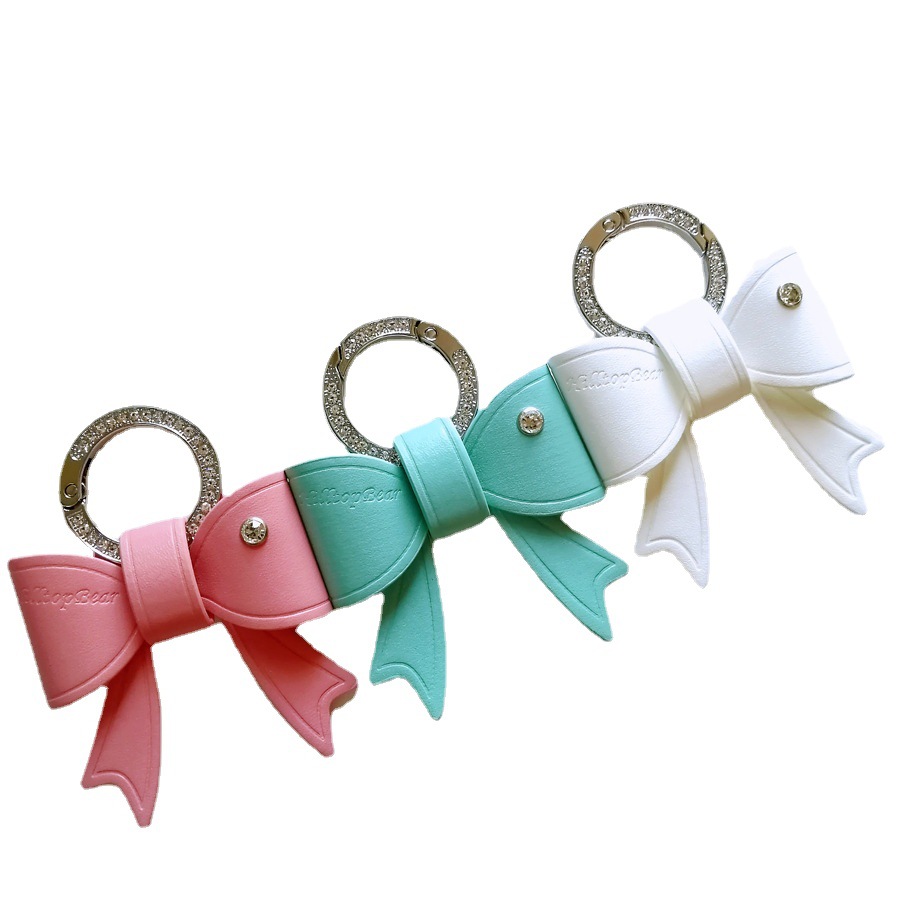Nuevo arco diamante coche llavero moda exquisito anillo de cuero atmosférica accesorios clave pequeño regalo para las mujeres