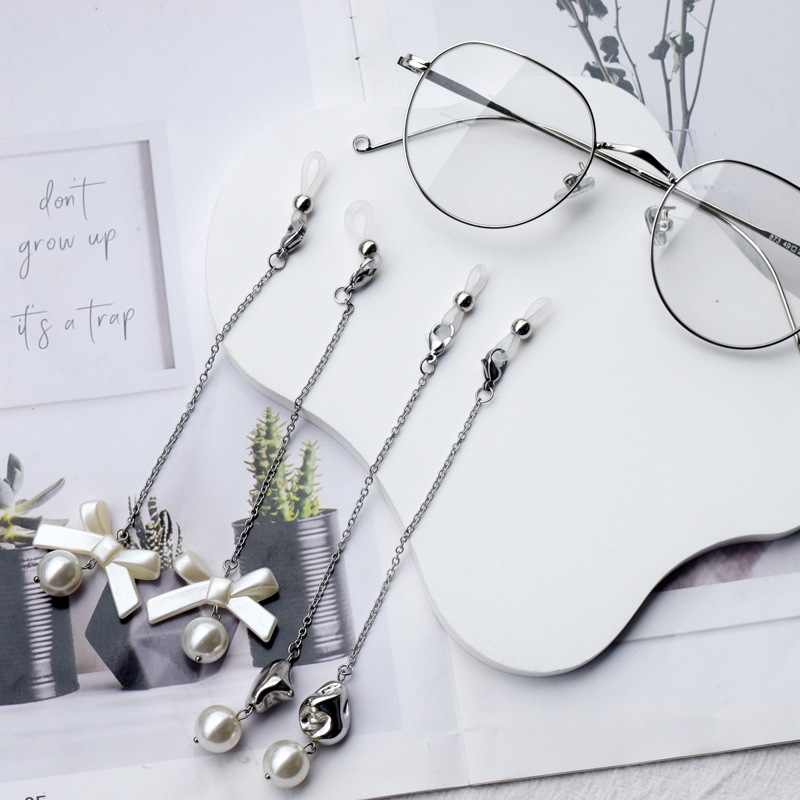 Elegant Sweet Bow Knot Stainless Steel Artificial Pearl Women's Glasses Chain display picture 6
