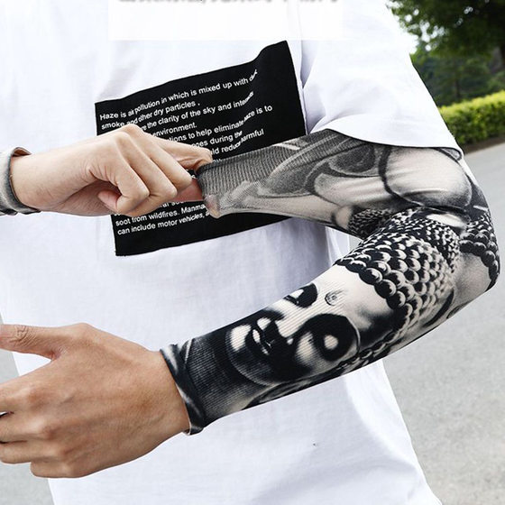 Ice Silk Tattoo Sleeve Men's Outdoor Driving Sunscreen Sleeve Women's Riding Arm Arm Sleeve Trendy Men's Flower Arm Sleeve