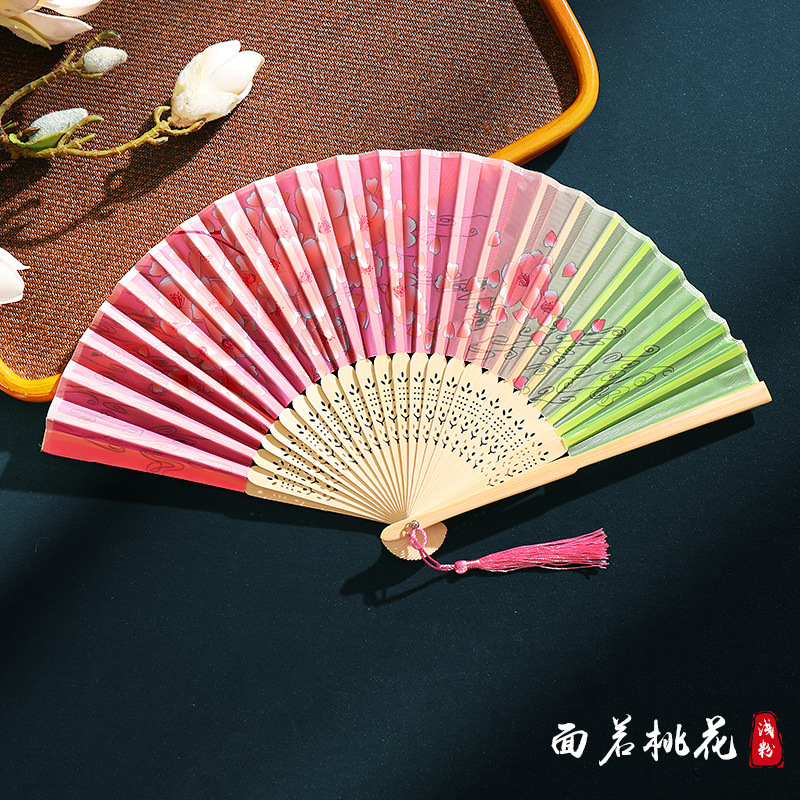 Ventilador plegable de verano, estilo chino, Hanfu, cheongsam, baile para niños, ventilador de estilo antiguo, ventilador de bambú plegable portátil