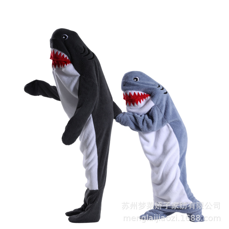 크로스 보더 뉴 고래 돌고래 슬리핑 백 플래넬 후디 상어 슬리핑 백 점프 수트 성인 캠핑 슬리핑 백 담요