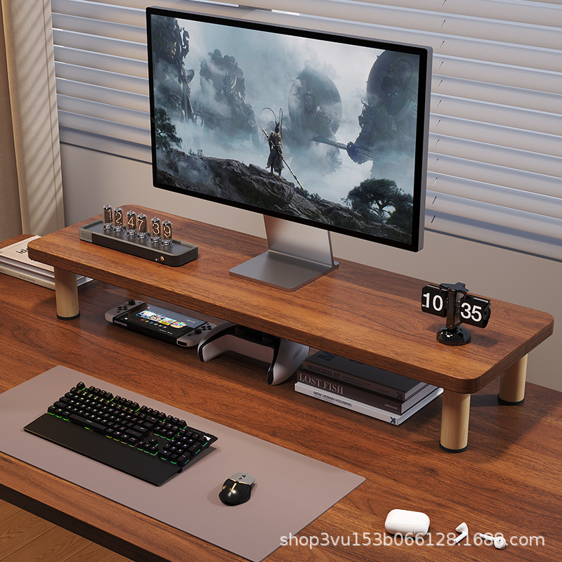 Desktop Computer Monitor Elevated Desktop Solid Wood Stand Office Laptop Table Monitor Stand