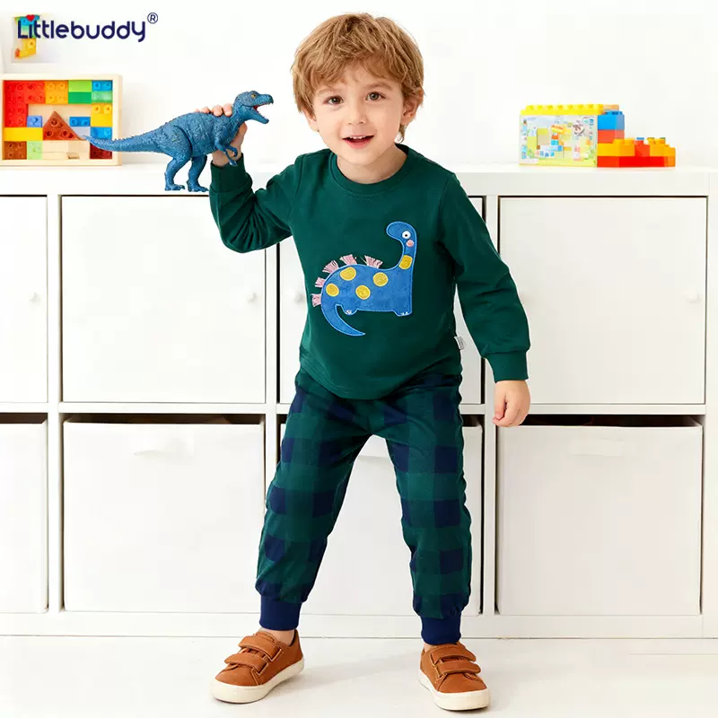 跨境欧美儿童家居服秋冬新款 欧美中小童圆领长袖休闲套装儿童装