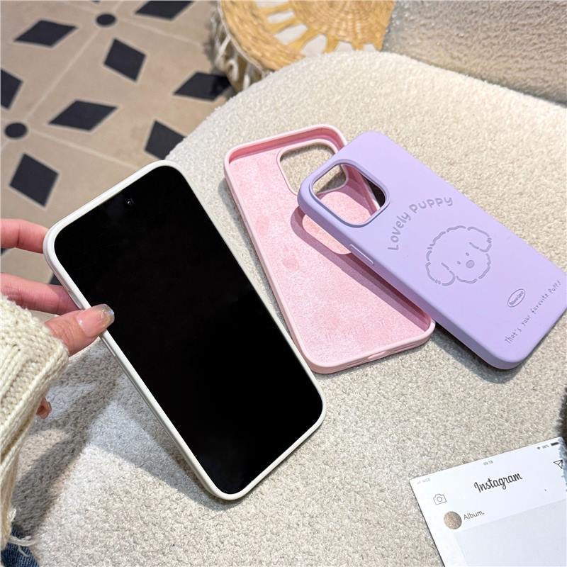 适用iPhone16ProMax液态字母小狗手机壳苹果15大孔肤感防摔手机壳|undefined