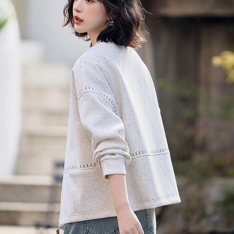西米白色小香棒球服短外套女2025新款春装小个子无帽卫衣针织开衫|undefined