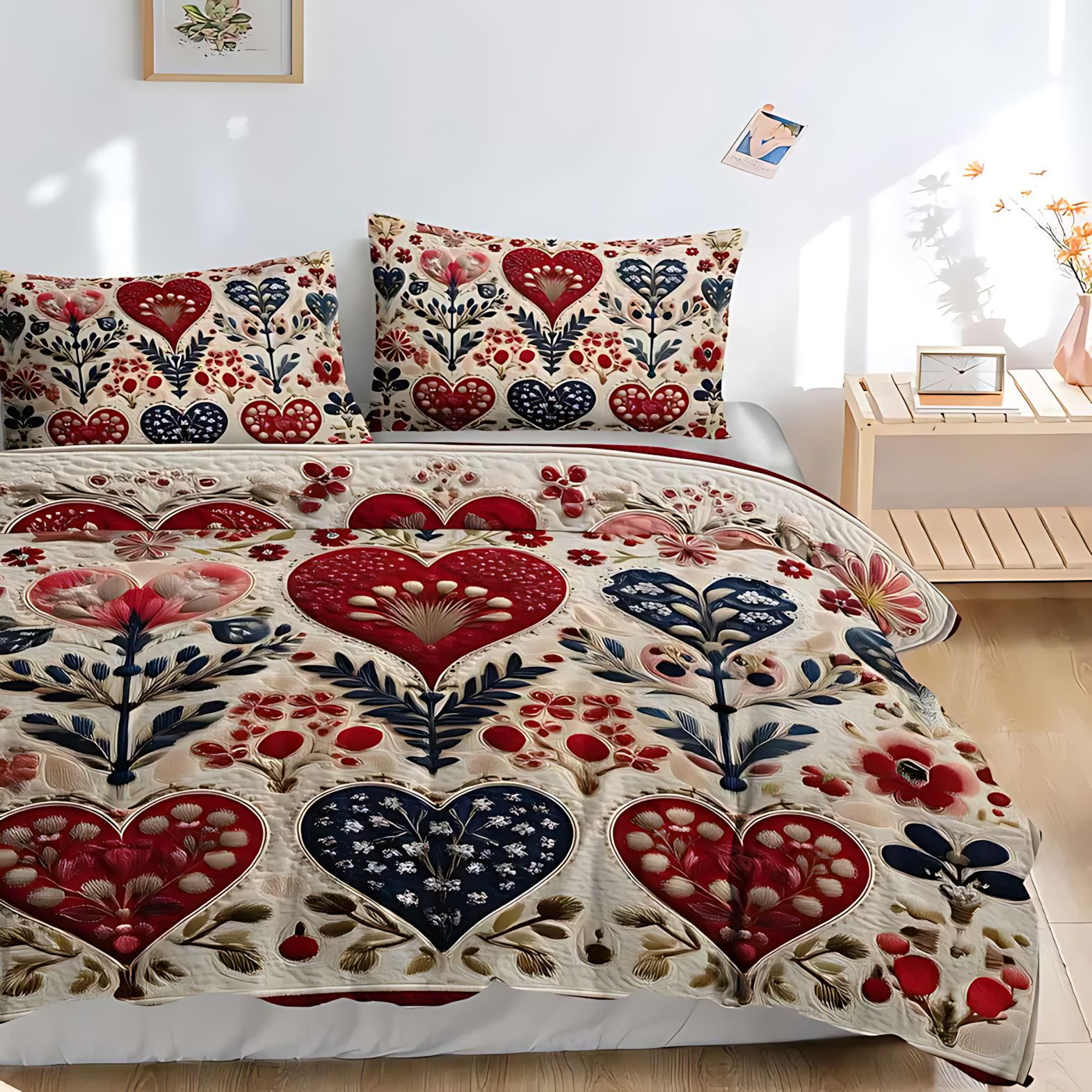 TEMU / JIT abrasión quilt kit de amor floral impresión digital HD ropa de cama exclusiva transfronteriza