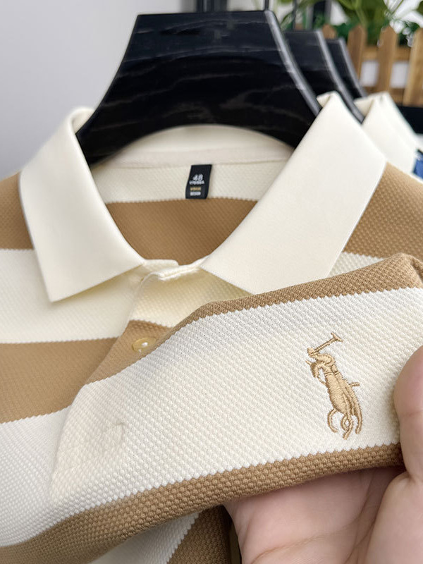 POLO Shirt Men's Summer New Short-sleeved T-shirt Striped Casual All-match Top for Young and Middle-aged Fashion Short T Men