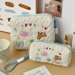 インスタ风刺繍子犬ポーチレディース新作可爱い漫画イラスト学生文房具バッグ大容量収纳バッグ
