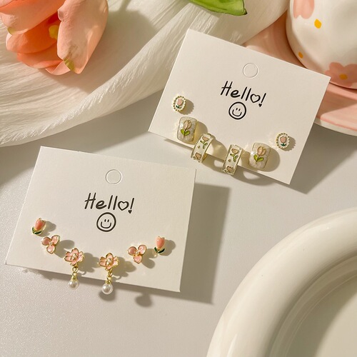 S925 silver needle earrings for women summer pink 2024 new earrings students simple cute sweet style earrings