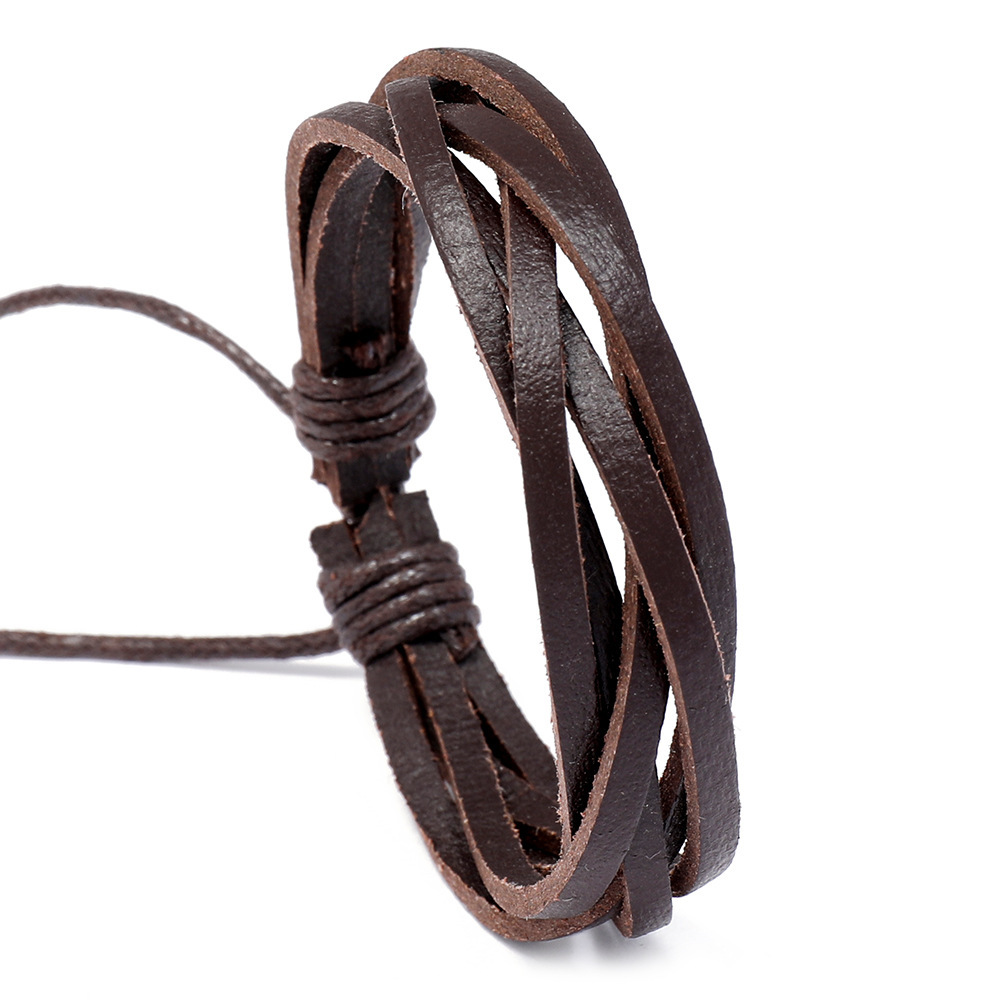 Five-strand Woven Leather Bracelet For Men Adjustable Handmade_voghion.com