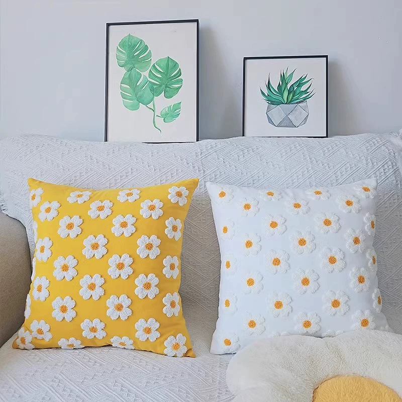 Fresh pillow, cream square small pillowcase solar-powered for bed, flowered