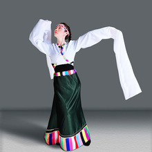 藏族水袖舞蹈服装上衣女古典舞练功服水秀袖子儿童演出服雪纺撸领