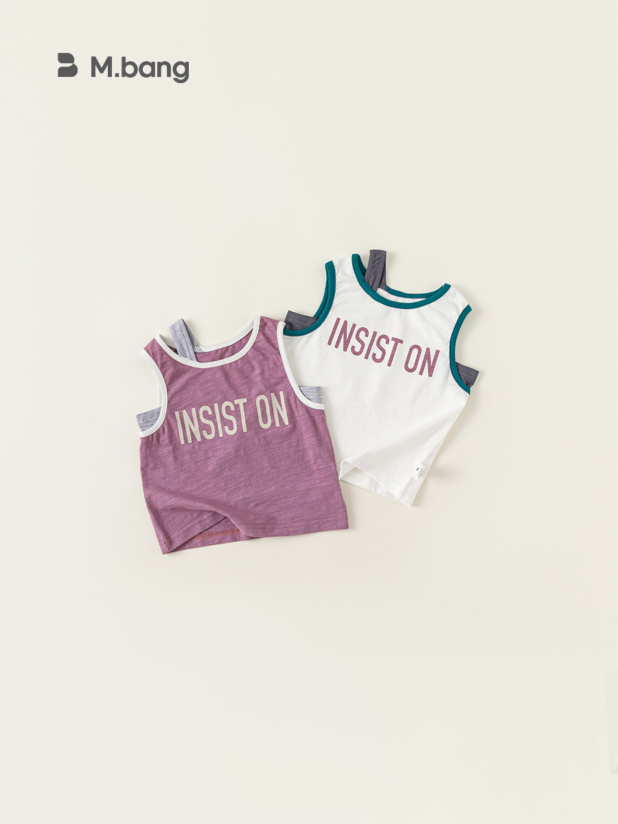 Youbao Ropa para niños Camiseta sin mangas para niños Falsa de dos piezas Chaleco de contraste Ropa de verano casual Chaleco de niña