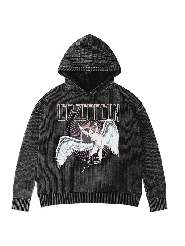 Led Zeppelin British Rock Band Retro Knitwear Washed Men's Hooded Knitwear