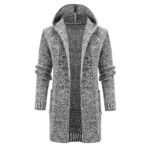 Foreign trade Men's autumn and winter new mid-length cardigan sweater coat men's Korean-style slim hooded solid color sweater
