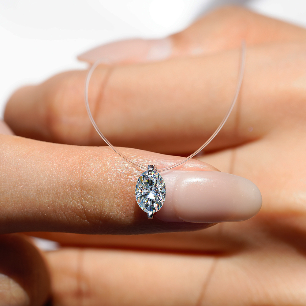 S925 Sterling Silver 1 karat Moissanite Mermaid Tears Pendant Necklace Female Invisible Fishing Line Eternal Tears Clavicle Chain