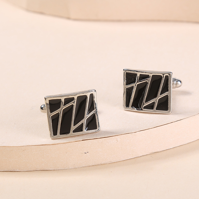 New spot square diagonal stripes enamel paint metal cufflinks men's French shirt cufflinks_voghion.com