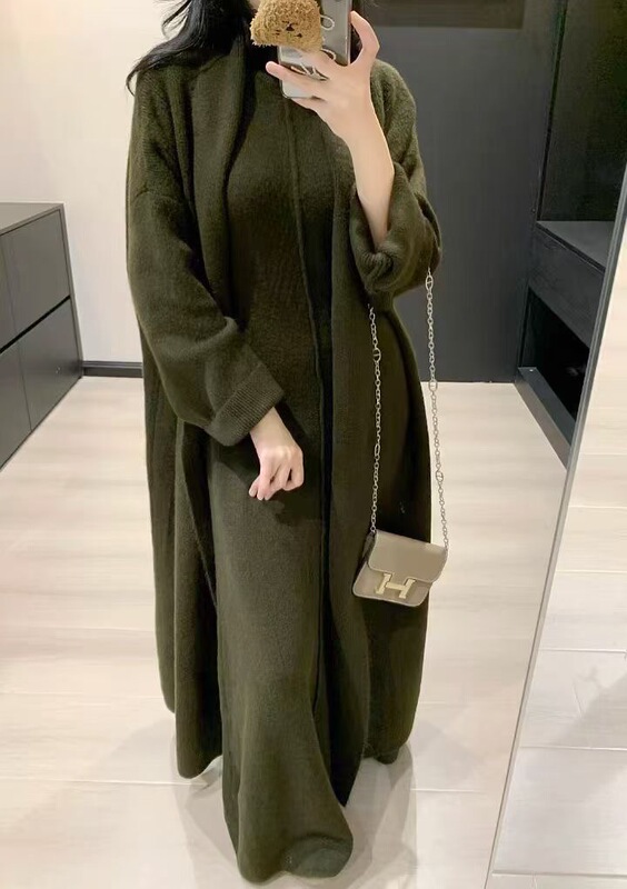 时尚气质高级感针织套装女秋冬新款半高领背心连衣裙+开衫两件套|undefined