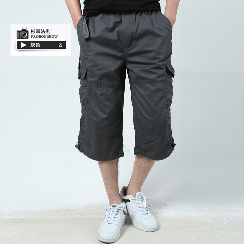Wholesale Men's Multi-bag Pants Casual Loose 7-point Pants Summer Loose Large Waist Overalls Capri Pants Men's Casual Pants