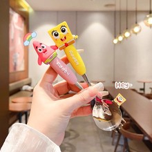 卡通304不锈钢长柄勺子可爱派大星海绵宝宝硅胶吃饭勺叉儿童汤勺