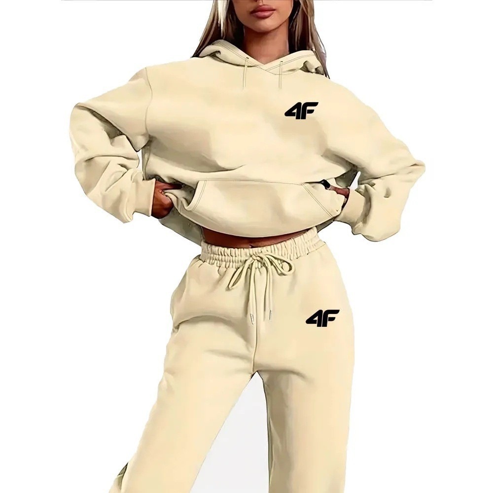 Conjunto de Sudadera con Capucha e Impresión para Mujer de Poliéster Manga Larga para Ocio