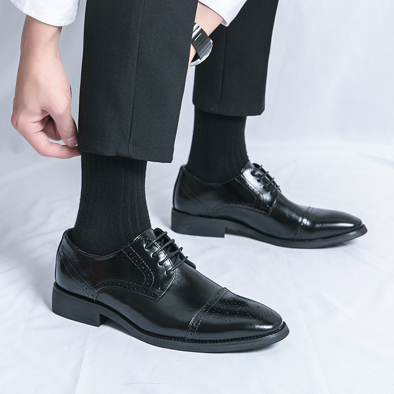 Transfronterizos de negocios grandes zapatos de cuero tallado de lazos negros zapatos de cuero de oficina de hombre zapatos de boda image 1