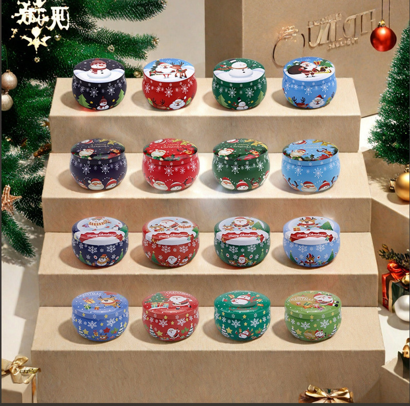 新しい 2.2 オンスブリキクリスマス香りキャンドル缶在庫卸売ホリデープロモーション包装クリスマス缶|undefined