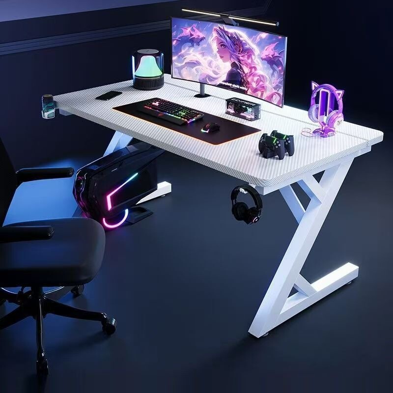 E-Sports Table, Simple Desk, Bedroom Writing and Study Table, Home Desktop Computer Table with Storage Rack, Office Desk and Chair