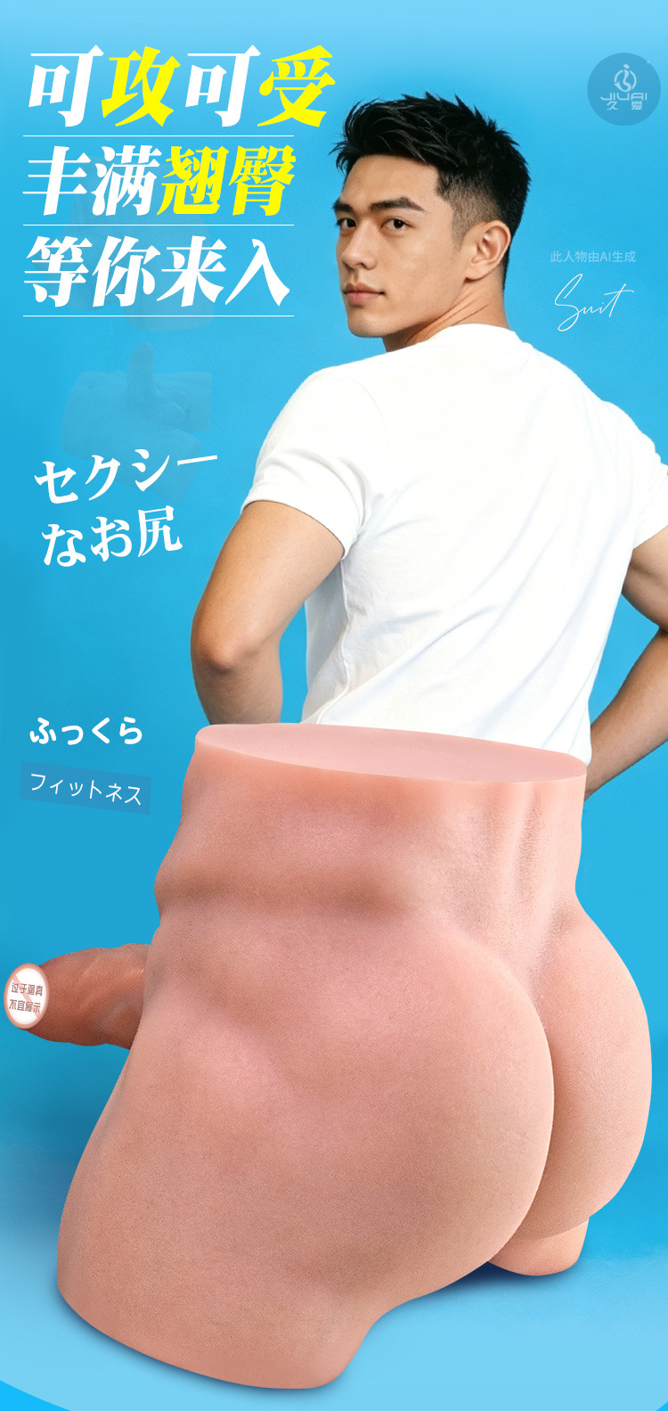 Jiuai Liquid Silicone Half-Body Doll with Insertable Channel, Non-Inflatable Big Butt Replica — detail image 4