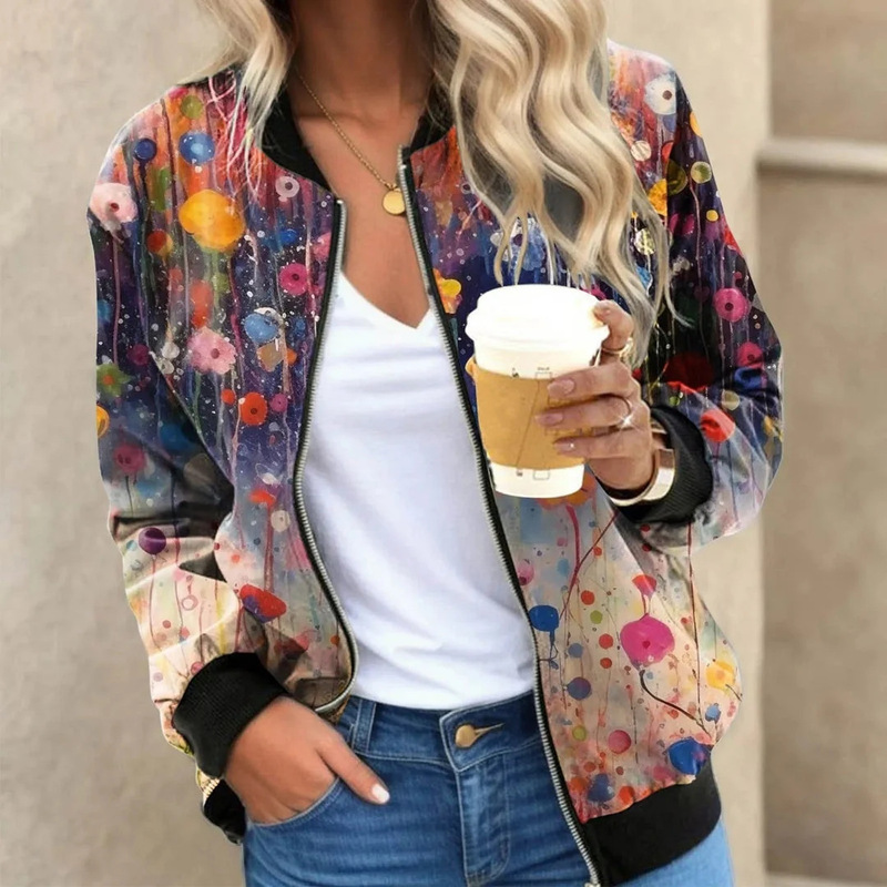 3D Printed Women's Jacket Lightweight Zipper Casual Inspired Bomber Jacket Leopard Print Coat Stand Collar Short Outerwear