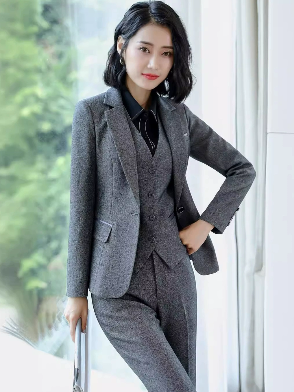 Women's Professional Suit Set, Spring/Autumn, Polyester 97.9% + Spandex 2.1%, Formal 2–4 Piece Options