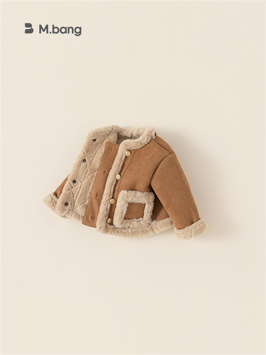 Youbao ropa para niños chaqueta para niños versión coreana de la chaqueta de gamuza gruesa para niñas otoño e invierno ropa retro para niños nuevo DY22086