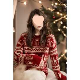 过新年红色毛衣女秋冬季加厚圣诞设计感慵懒风内搭打底针织衫