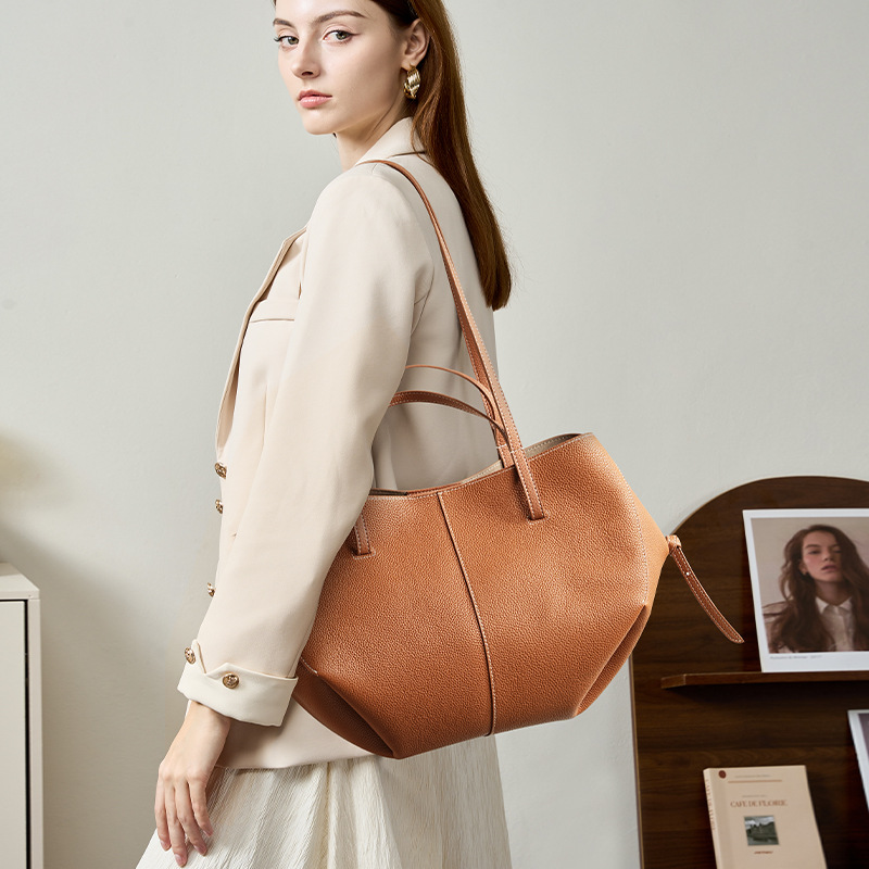 Versatile Niche Handbag Top Grain Cowhide Leather Women's Tote Bag Large Capacity Commuter Luxury Genuine Leather Shoulder Bag - Thumbnail 4
