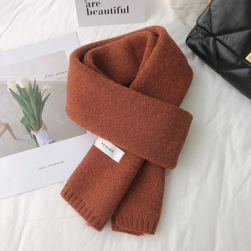 Feiding no mirando Corea del Sur Dongdaemun nuevo color puro de punto cálido cuello engrosado bufanda estudiante pequeña bufanda
