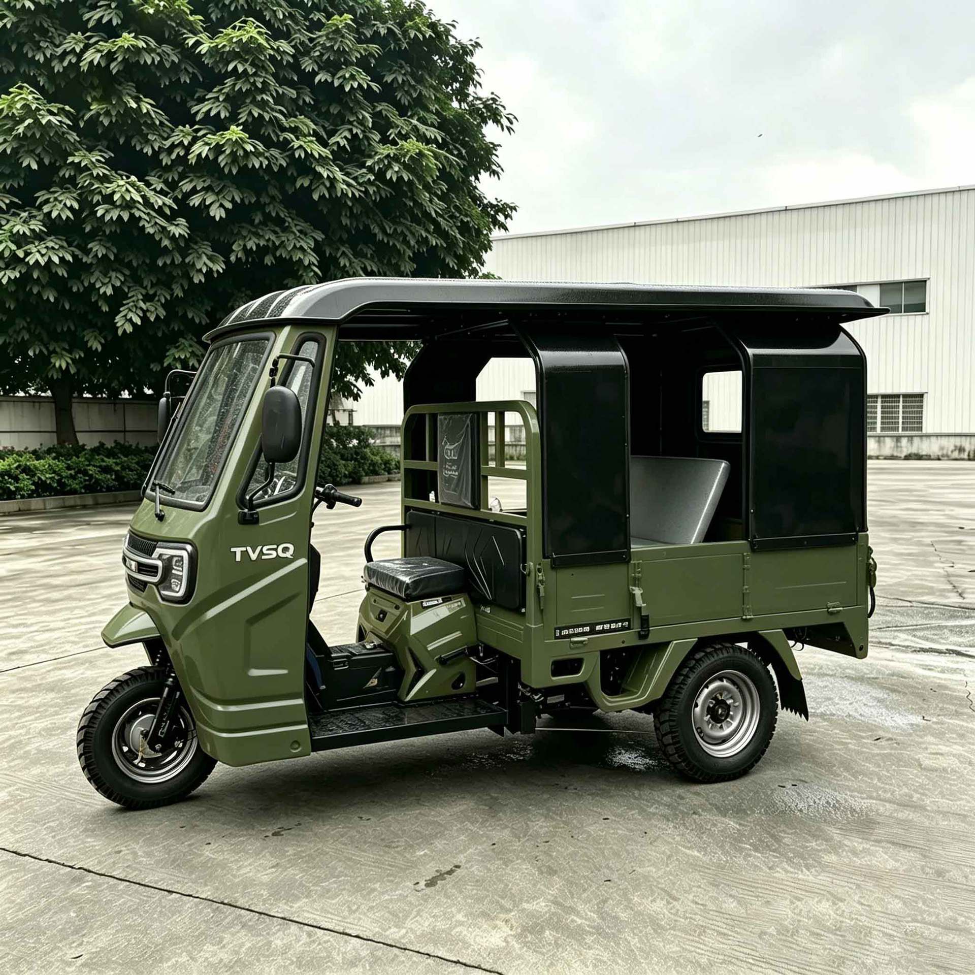 Dudu Car Manufacturer, Three-Wheeled Passenger Vehicle, Fuel-Powered Three-Wheeler for Passenger Transport, Tourist Vehicle for Scenic Spots, Military Green Model