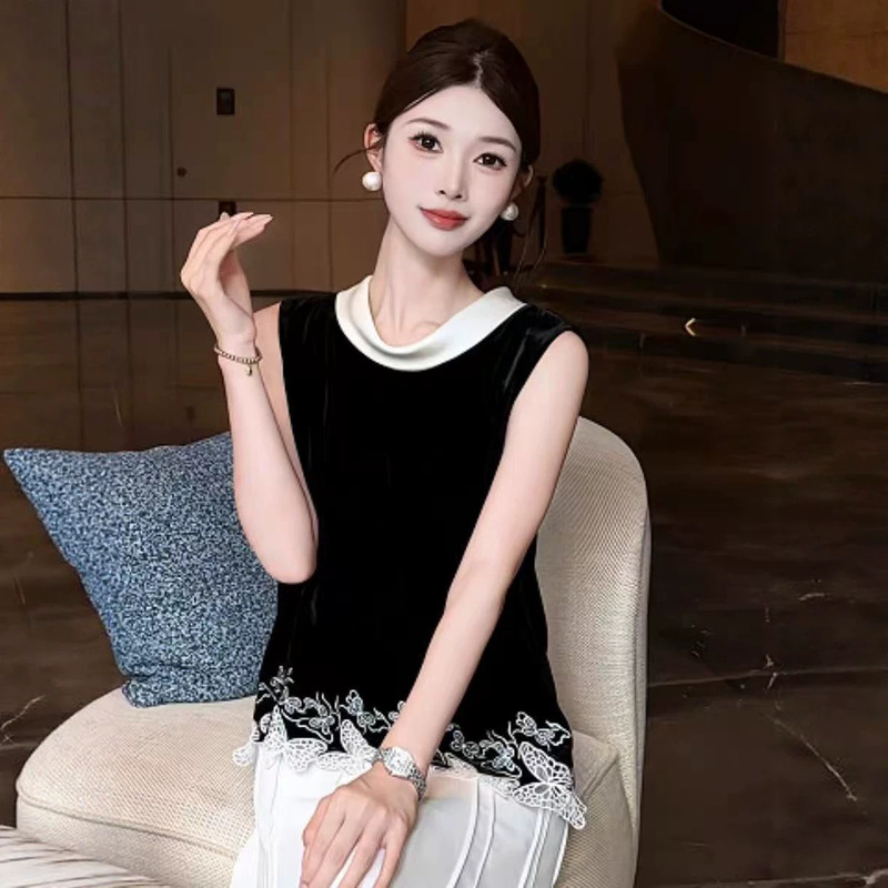 2026 Summer New Style New Chinese-Style National Fashion Women's Clothing, Elegant Velvet Heavy Embroidery Sleeveless Top
