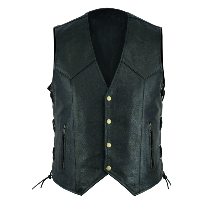 Мужской кожаный жилет Amazon с V-образным вырезом, однобортный ремешок на молнии сбоку, короткий топ без рукавов