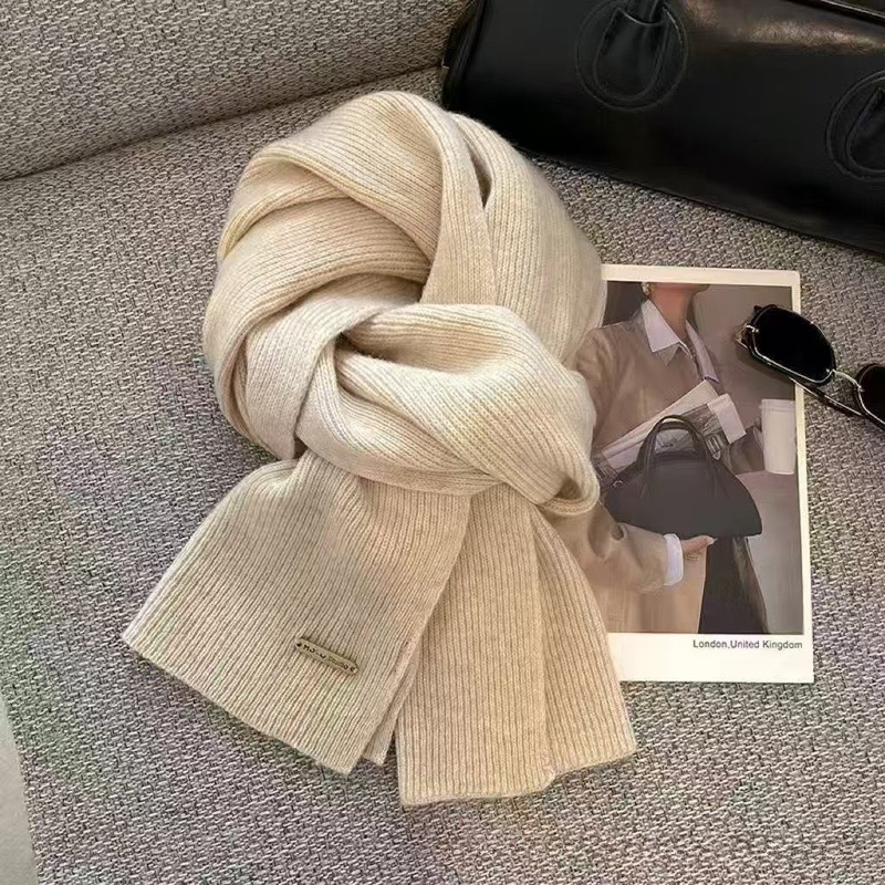 秋冬季毛线针织纯色围巾女新款韩系高级感加厚保暖百搭简约长围脖|undefined